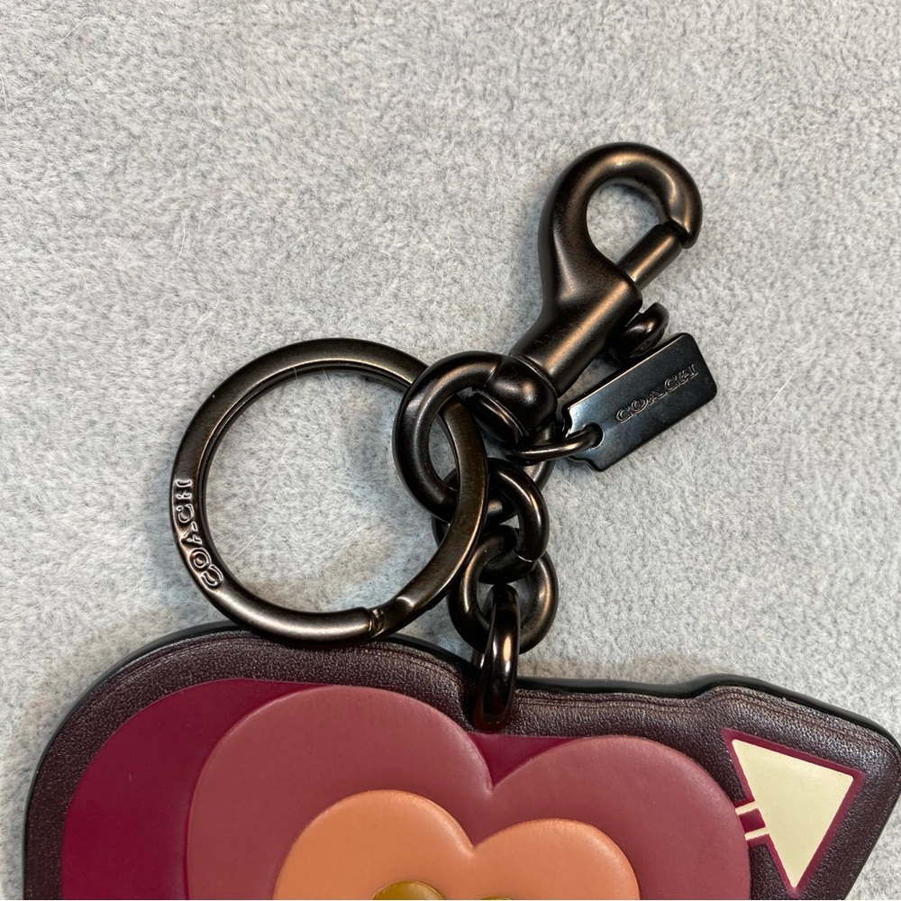 Coach Heart Arrow Leather Keychain Charm in Pink, Burgundy & Olive - Picture 6 of 10